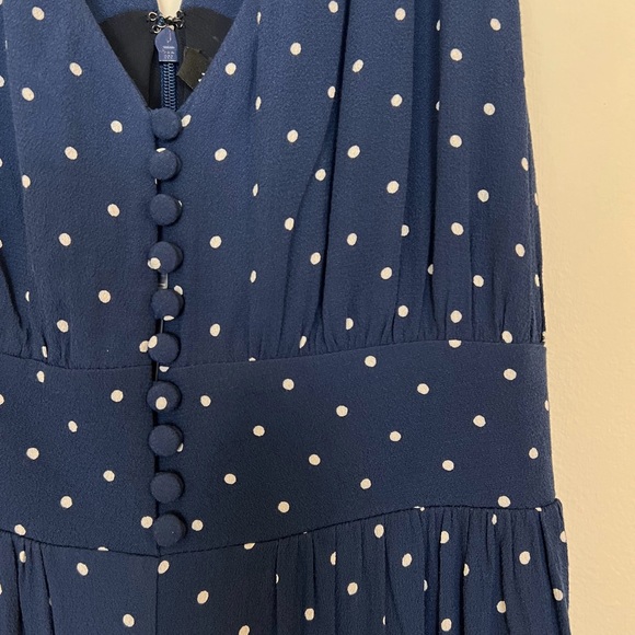 NWT Madewell V-Back Wide-Leg Jumpsuit Polka Dot Empire Waist Buttons Blue Size 2 - Picture 3 of 5